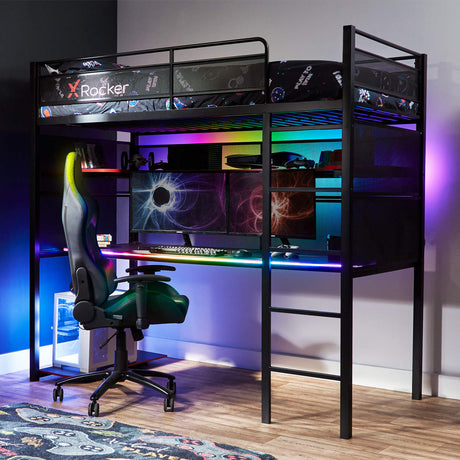 Battlebunk Gaming High Sleeper Bed with Neo Motion SYNC® RGB Lighting and Desk