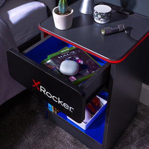 Carbon-Tek Bedside Table with Wireless Charging and LED Lights - Grey / Blue