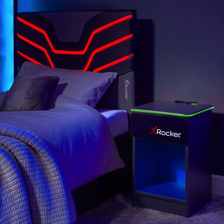 Carbon-Tek Bedside Table with Wireless Charging and LED Lights - Grey / Blue