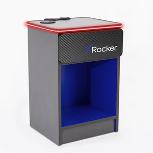 Carbon-Tek Bedside Table with Wireless Charging and LED Lights - Grey / Blue