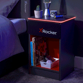 Carbon-Tek Bedside Table with Wireless Charging and LED Lights - Grey / Red