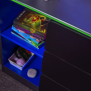 Carbon-Tek Chest of 3 Drawers with LED Lights - Grey / Blue
