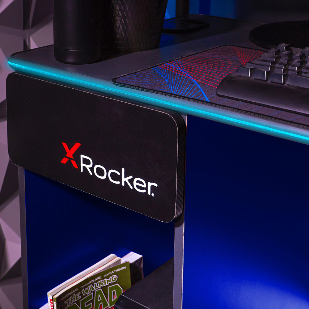 Carbon-Tek Gaming Desk with Wireless Charging and LED Lights - Grey / Blue