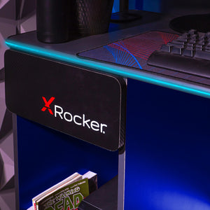 Carbon-Tek Gaming Desk with Wireless Charging and LED Lights - Grey / Blue