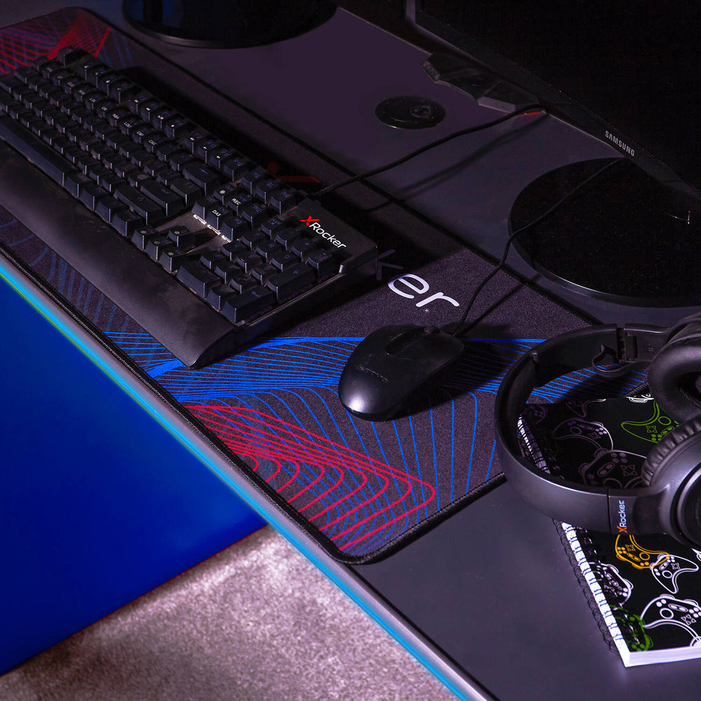 Carbon-Tek Gaming Desk with Wireless Charging and LED Lights - Grey / Blue