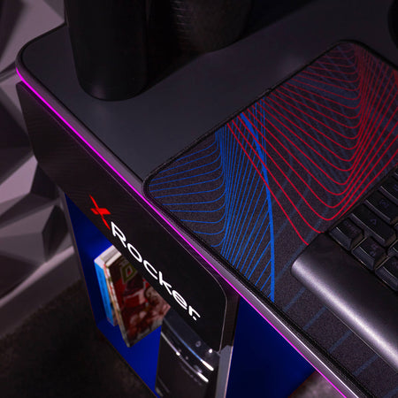 Carbon-Tek Gaming Desk with Wireless Charging and LED Lights - Grey / Blue