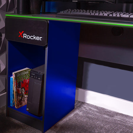 Carbon-Tek Gaming Desk with Wireless Charging and LED Lights - Grey / Blue