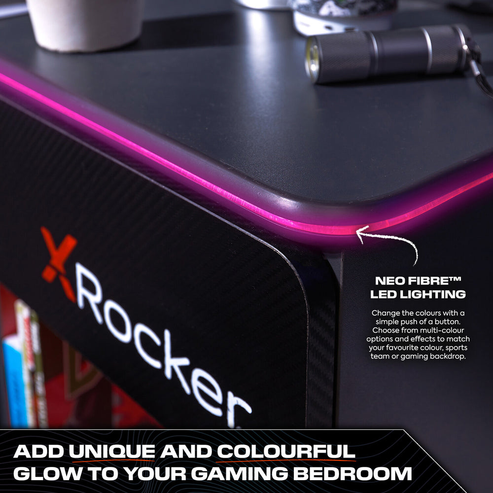 Carbon-Tek Bedside Table with Wireless Charging and LED Lights - Grey / Red