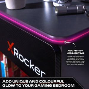 Carbon-Tek Bedside Table with Wireless Charging and LED Lights - Grey / Red