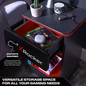 Carbon-Tek Bedside Table with Wireless Charging and LED Lights - Grey / Red