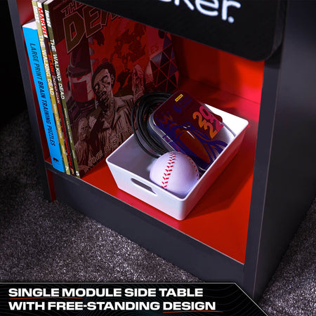 Carbon-Tek Bedside Table with Wireless Charging and LED Lights - Grey / Red