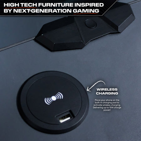 Carbon-Tek Bedside Table with Wireless Charging and LED Lights - Grey / Red