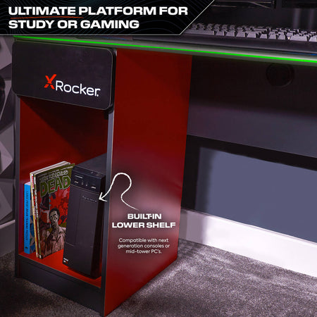 Carbon-Tek Gaming Desk with Wireless Charging and LED Lights - Grey / Red