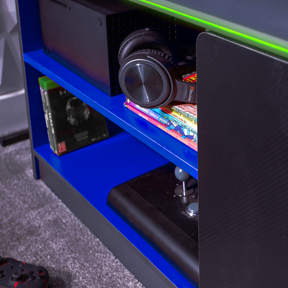 Carbon-Tek TV Media Unit with LED Lights - Grey / Blue