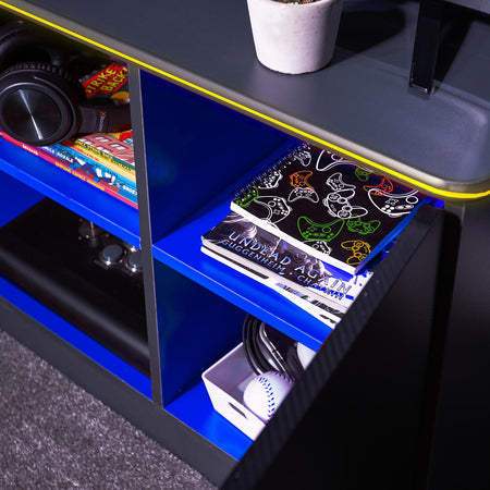 Carbon-Tek TV Media Unit with LED Lights - Grey / Blue
