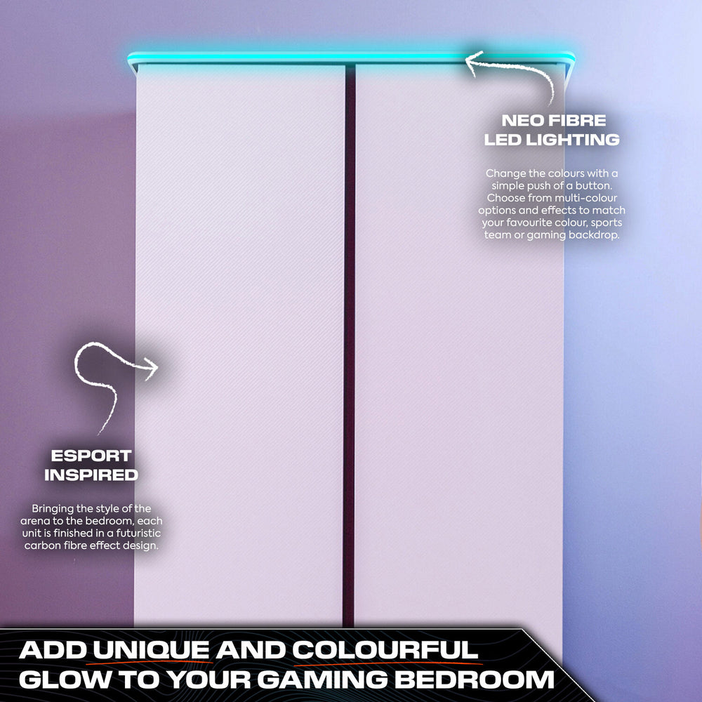Carbon-Tek 2 Door Wardrobe with Drawer and LED Lights - White