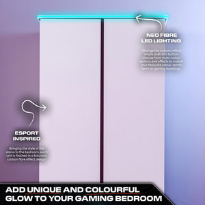 Carbon-Tek 2 Door Wardrobe with Drawer and LED Lights - White