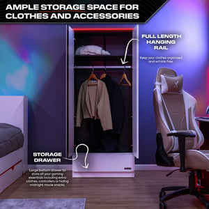 Carbon-Tek 2 Door Wardrobe with Drawer and LED Lights - White
