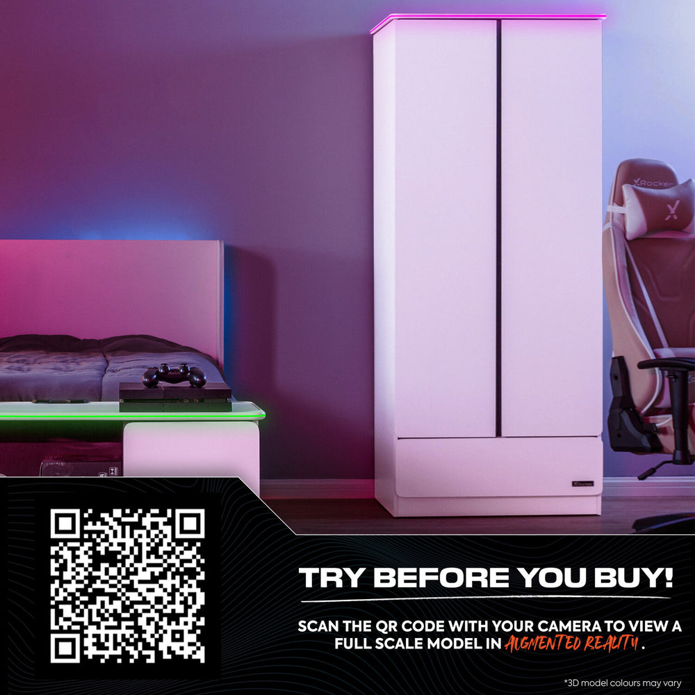 Carbon-Tek 2 Door Wardrobe with Drawer and LED Lights - White