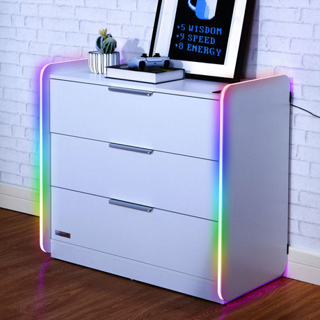 Electra Chest of 3 Drawers with Neo Motion SYNC™ App Controlled LED Lights - White