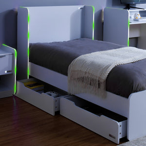Electra RGB Single Gaming Bed with Storage and Neo Motion SYNC™ App Controlled LED Lights - White