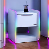 Electra Bedside Table with Wireless Charging and Neo Motion SYNC™ App Controlled LED Lights - White