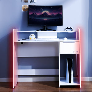 Electra Gaming Desk with Wireless Charging and Neo Motion SYNC™ App Controlled LED Lights - White