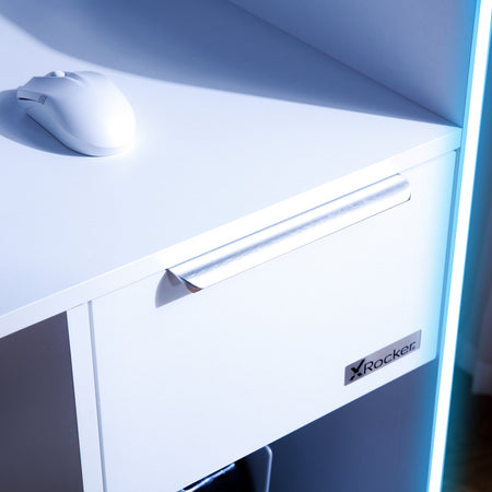Electra Gaming Desk with Wireless Charging and Neo Motion SYNC™ App Controlled LED Lights - White