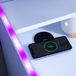 Electra Gaming Desk with Wireless Charging and Neo Motion SYNC™ App Controlled LED Lights - White