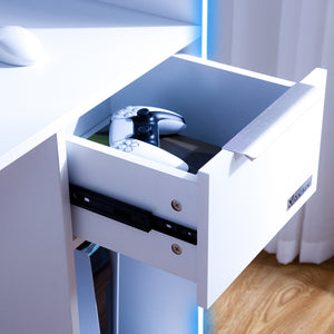 Electra Gaming Desk with Wireless Charging and Neo Motion SYNC™ App Controlled LED Lights - White