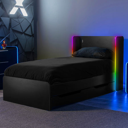 Electra RGB Single Gaming Bed with Storage and Neo Motion SYNC™ App Controlled LED Lights - Black