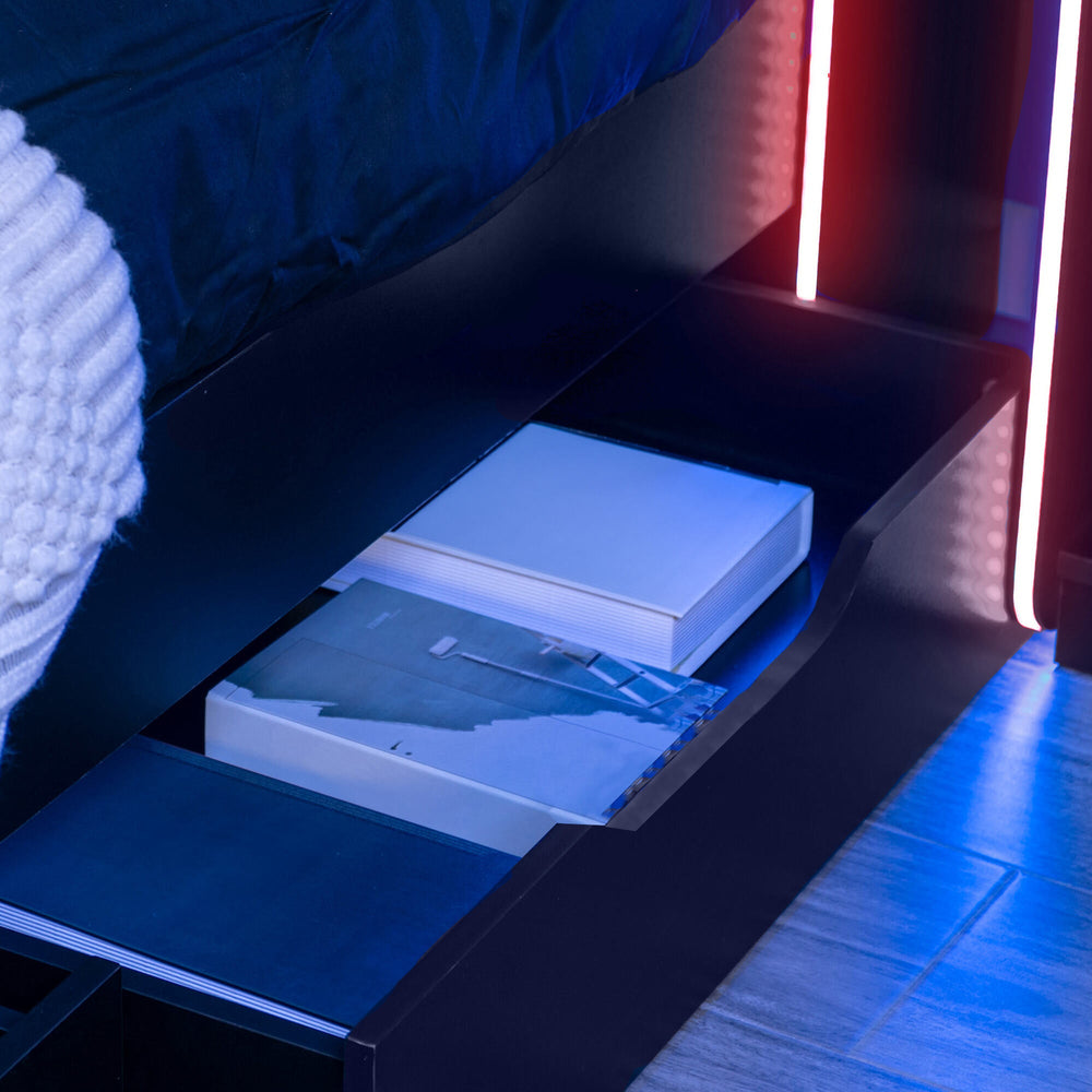 Electra RGB Single Gaming Bed with Storage and Neo Motion SYNC™ App Controlled LED Lights - Black