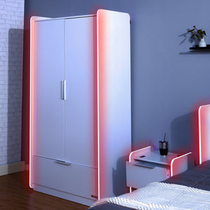 Electra 2 Door Wardrobe with Drawer and Neo Motion SYNC™ App Controlled LED Lights - White
