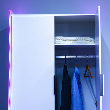 Electra 2 Door Wardrobe with Drawer and Neo Motion SYNC™ App Controlled LED Lights - White