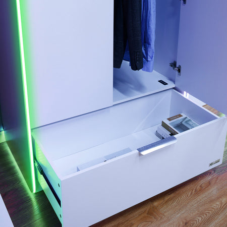 Electra 2 Door Wardrobe with Drawer and Neo Motion SYNC™ App Controlled LED Lights - White