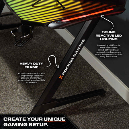Jaguar Gaming Desk with Sound Reactive LED Lights