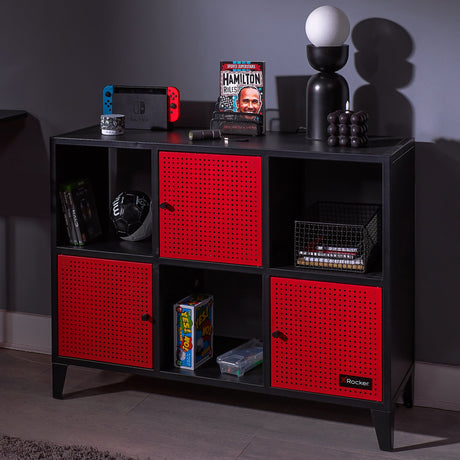 Mesh-Tek Wide 6 Cube Storage Cabinet - Black / Red