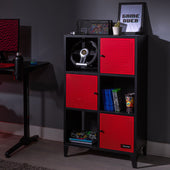 Mesh-Tek Tall 6 Cube Storage Cabinet - Black / Red