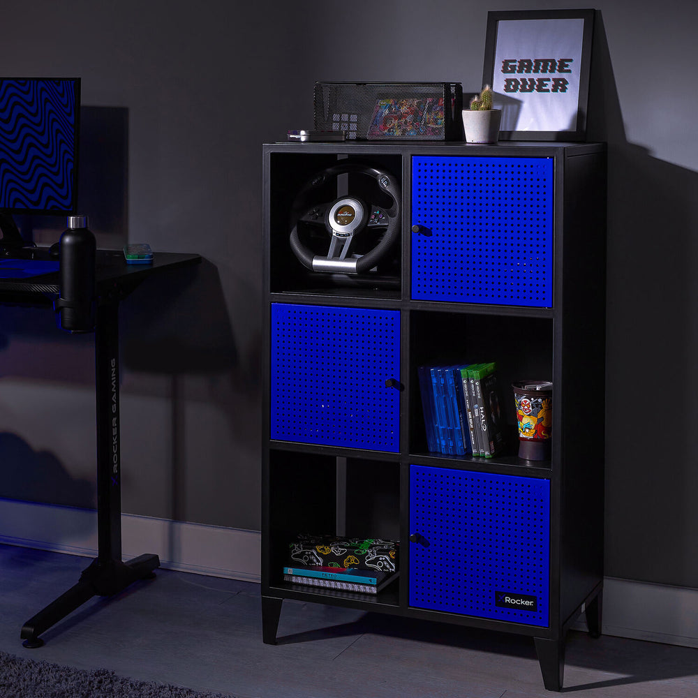 Mesh-Tek Tall 6 Cube Storage Cabinet - Black / Blue