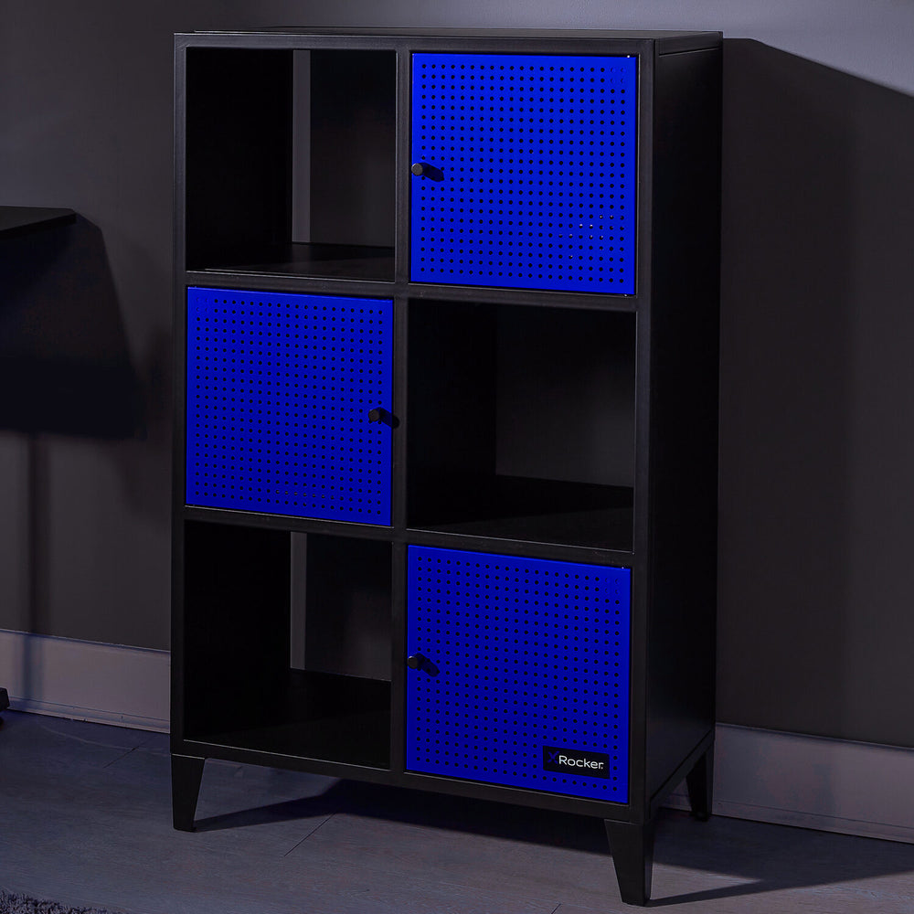 Mesh-Tek Tall 6 Cube Storage Cabinet - Black / Blue