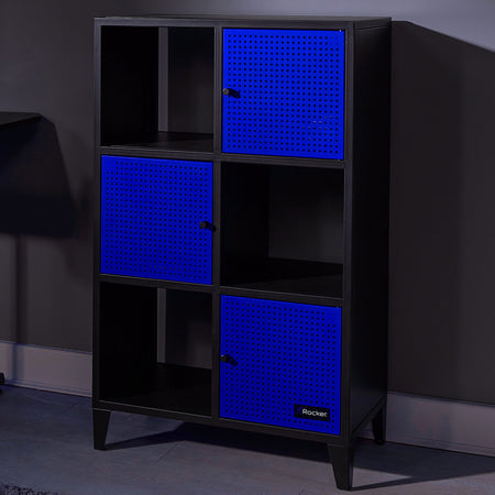 Mesh-Tek Tall 6 Cube Storage Cabinet - Black / Blue