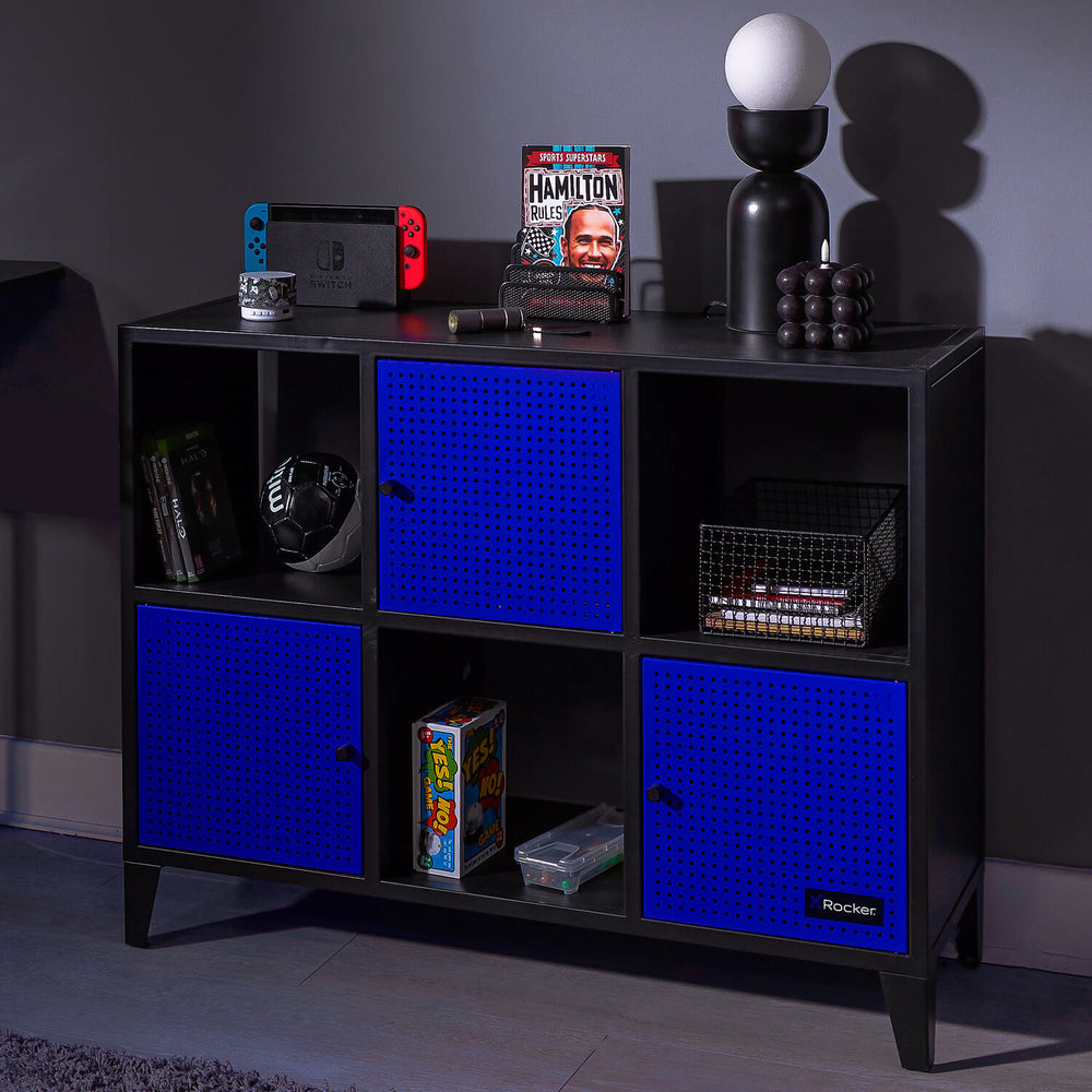 Mesh-Tek Wide 6 Cube Storage Cabinet - Black / Blue