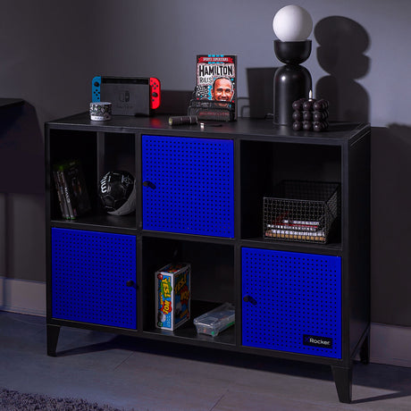Mesh-Tek Wide 6 Cube Storage Cabinet - Black / Blue