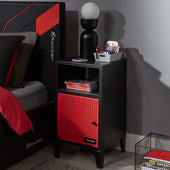 Mesh-Tek Bedside Table Storage Cabinet - Black / Red