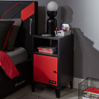 Mesh-Tek Bedside Table Storage Cabinet - Black / Red