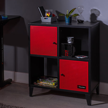 Mesh-Tek Square 4 Cube Storage Cabinet - Black / Red