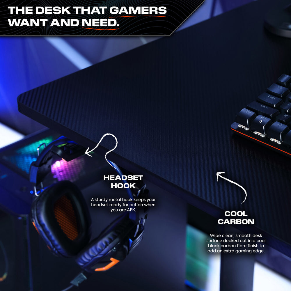 Panther Gaming Desk with Mousepad - Black