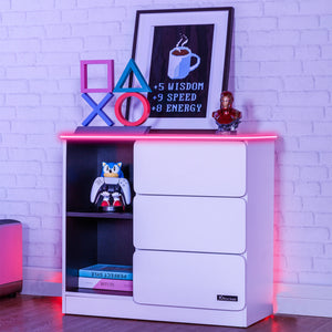 Carbon-Tek Chest of 3 Drawers with LED Lights - White