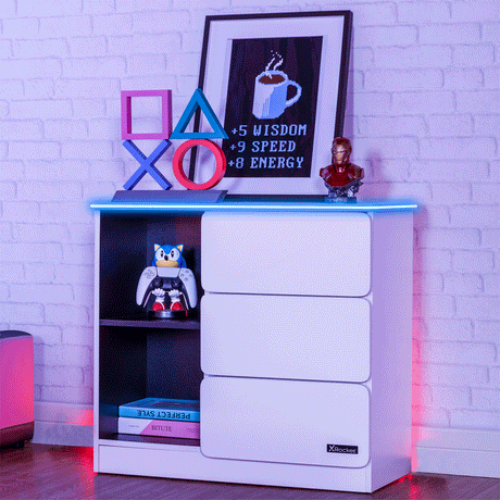 Carbon-Tek Chest of 3 Drawers with LED Lights - White