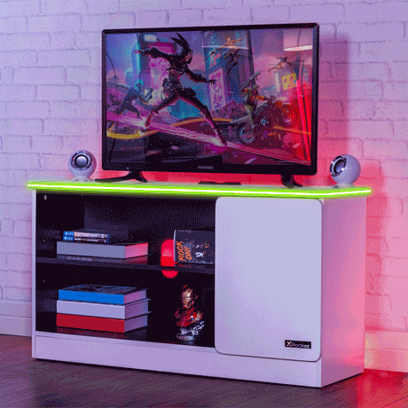 Carbon-Tek TV Media Unit with LED Lights - White
